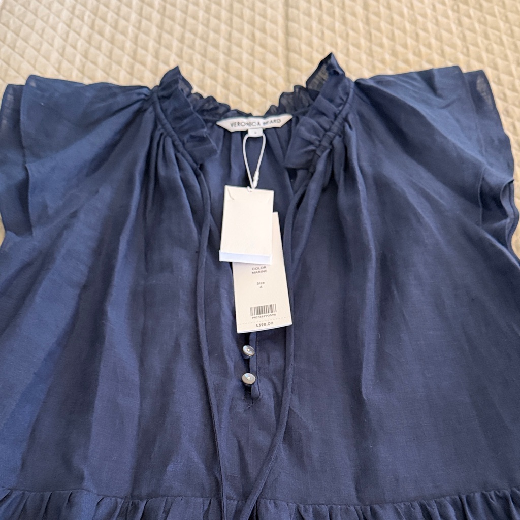 Veronica Beard Navy Ruffle Top